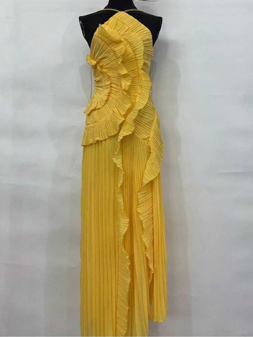 Pleated Ruffled Halter Maxi Skirt - Yellow
